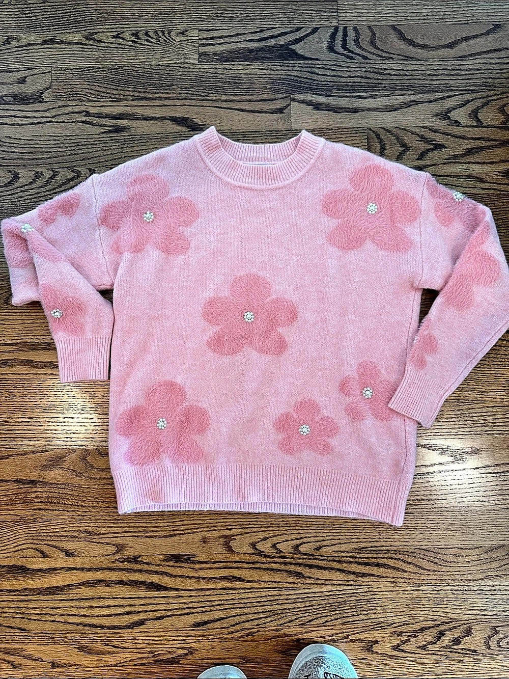 Nanette Lepore Floral Crewneck Sweater in Pink Size Small Like New